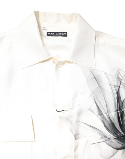 Dolce &amp; Gabbana Elfenbeinfarbenes Seidenhemd mit langen Ärmeln für Herren