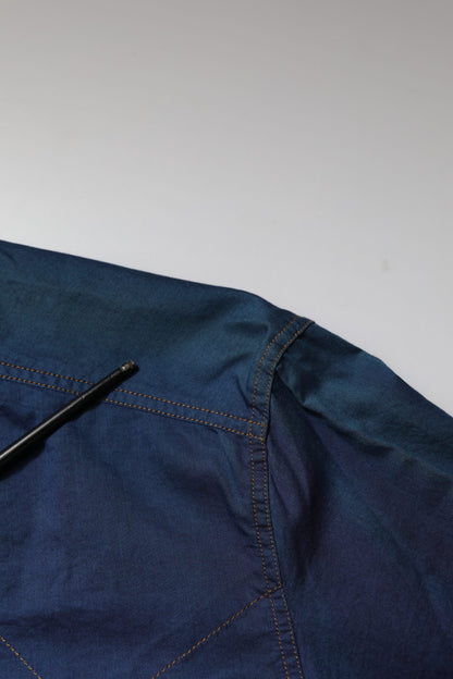 Dolce &amp; Gabbana Blaues, GOLDfarbenes Freizeithemd mit langen Ärmeln aus Baumwolle