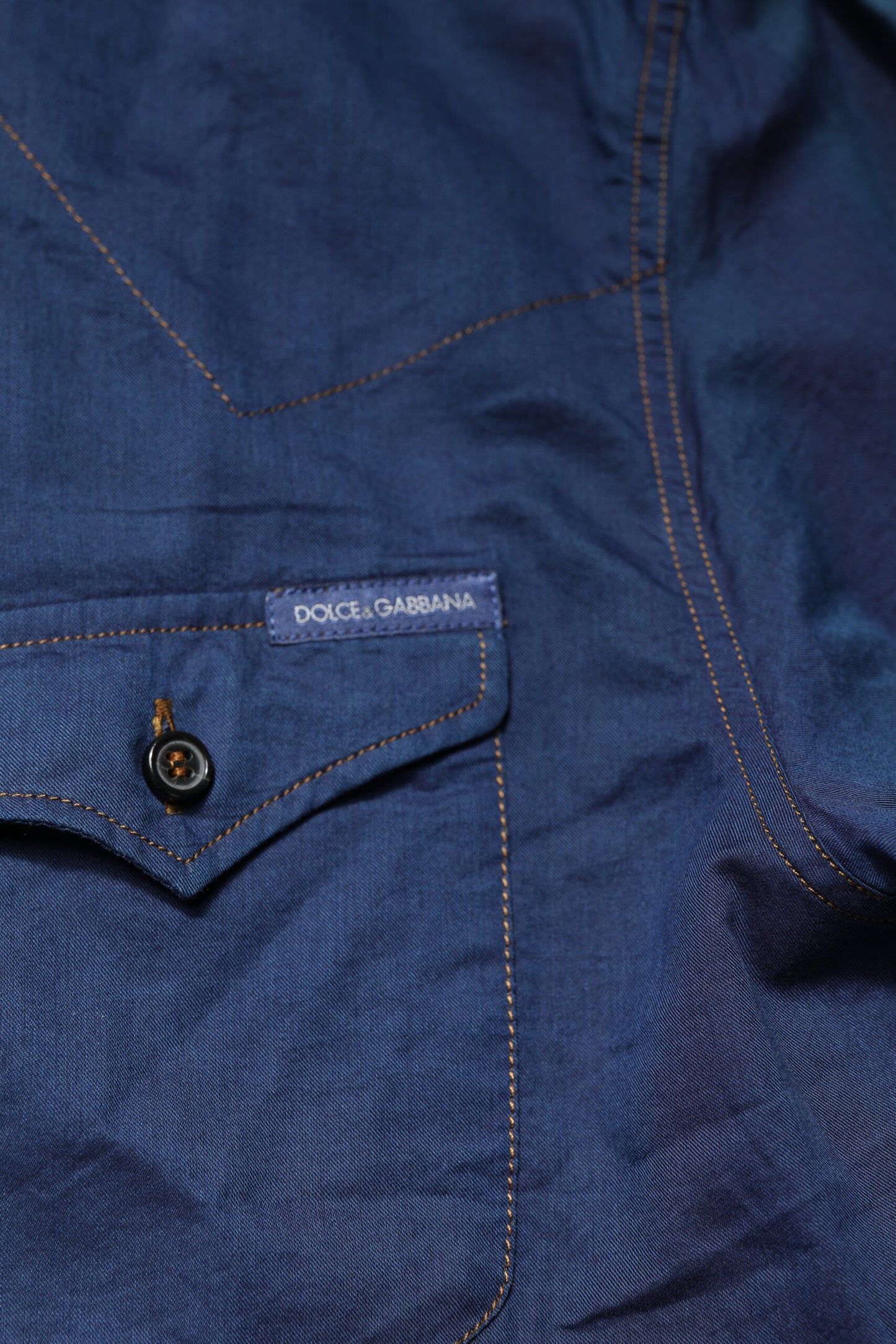 Dolce &amp; Gabbana Blaues, GOLDfarbenes Freizeithemd mit langen Ärmeln aus Baumwolle