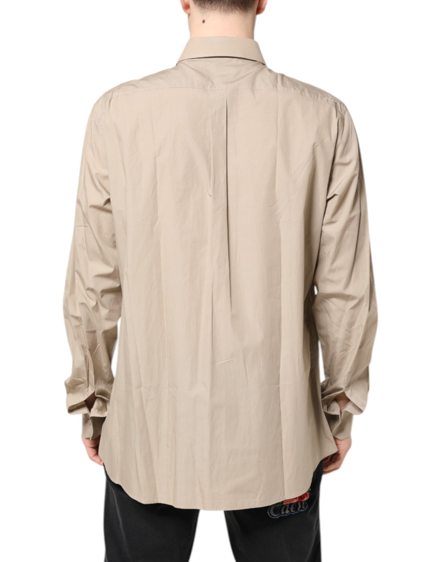 قميص مارتيني رجالي كاجوال من دولتشي آند غابانا، بيج، مطبوع عليه صورة دبوس أب