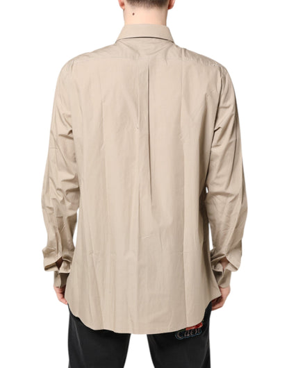 قميص مارتيني رجالي كاجوال من دولتشي آند غابانا، بيج، مطبوع عليه صورة دبوس أب