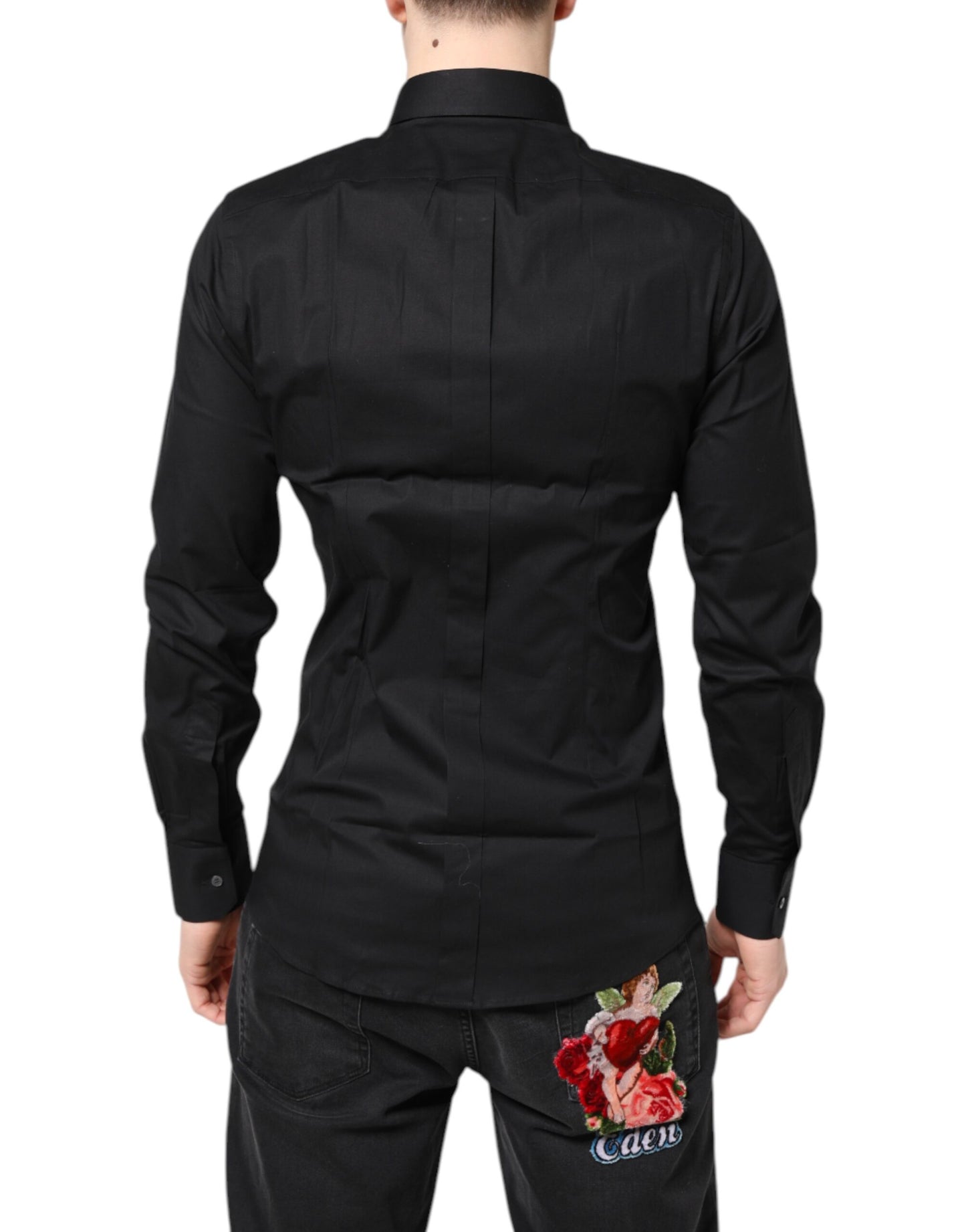 Dolce & Gabbana Black GOLD Cotton Long Sleeves Dress Shirt