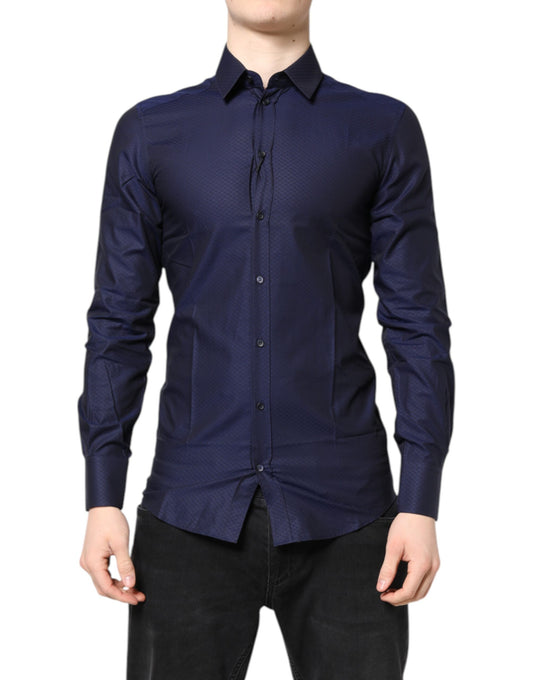 Dolce & Gabbana Blue GOLD Cotton Long Sleeves Men Dress Shirt