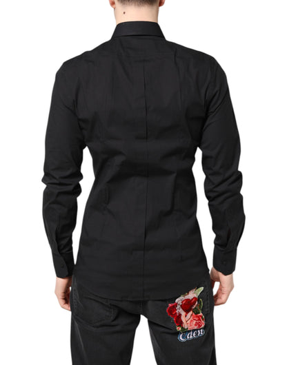 Dolce &amp; Gabbana Schwarzes GOLDENES formelles Baumwollhemd