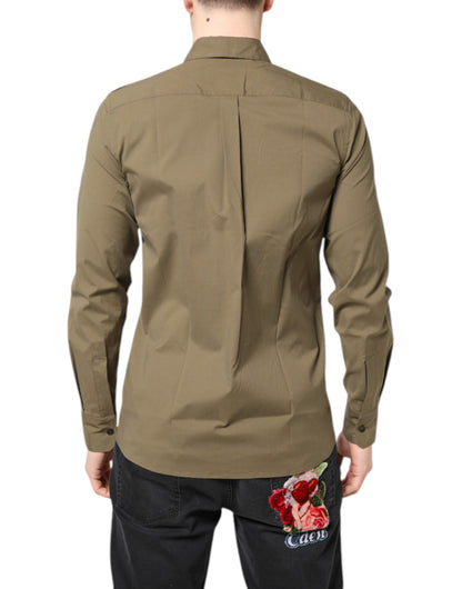 Dolce &amp; Gabbana – Lässiges Langarmhemd aus brauner Stretch-Baumwolle