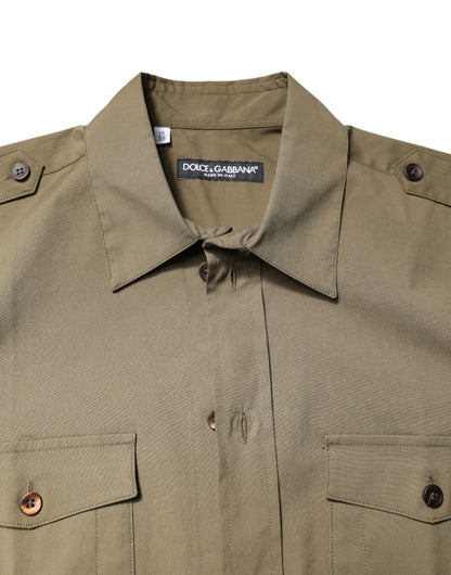 Dolce &amp; Gabbana – Lässiges Langarmhemd aus brauner Stretch-Baumwolle