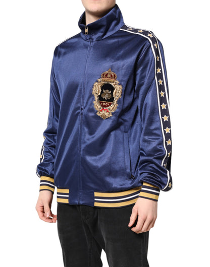 Dolce & Gabbana Blue Nylon Logo Patch Men Bomber Sweater