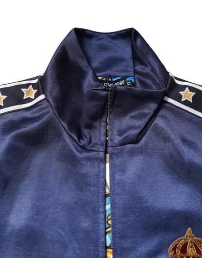 Dolce & Gabbana Blue Nylon Logo Patch Men Bomber Sweater