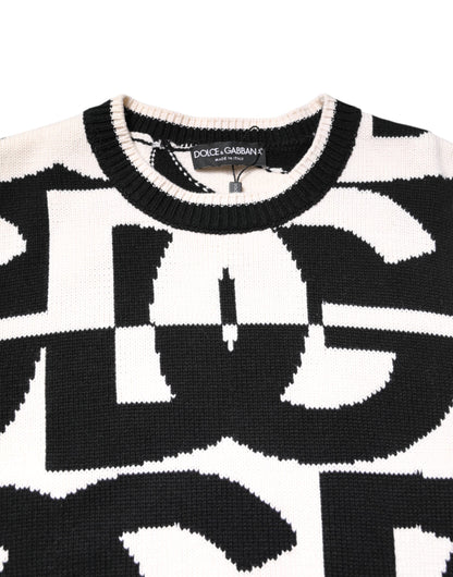 Dolce & Gabbana Black White Knit Logo Print Pullover Sweater