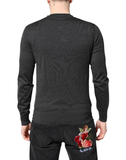 Dolce &amp; Gabbana Grauer Strickpullover mit Stickerei für Herren