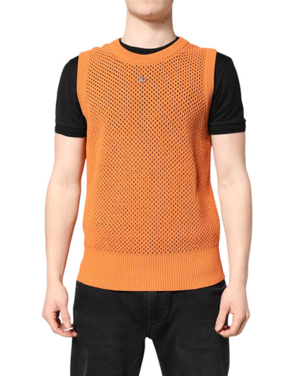 Dolce & Gabbana Orange Cashmere Round Neck Sleeveless T-shirt
