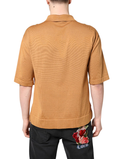 Dolce &amp; Gabbana – Braunes, kurzärmliges T-Shirt mit Blumenkragen