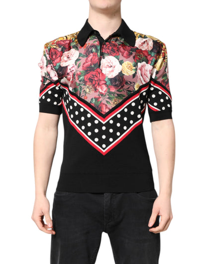 Dolce & Gabbana Black Floral Collared Short Sleeve T-shirt