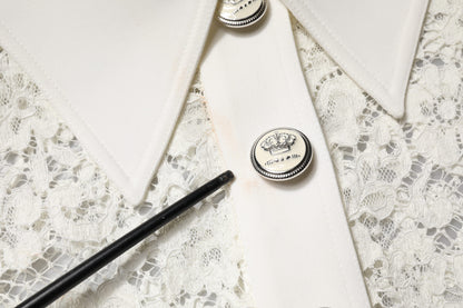 Dolce & Gabbana White Floral Lace Long Sleeves Shift Dress