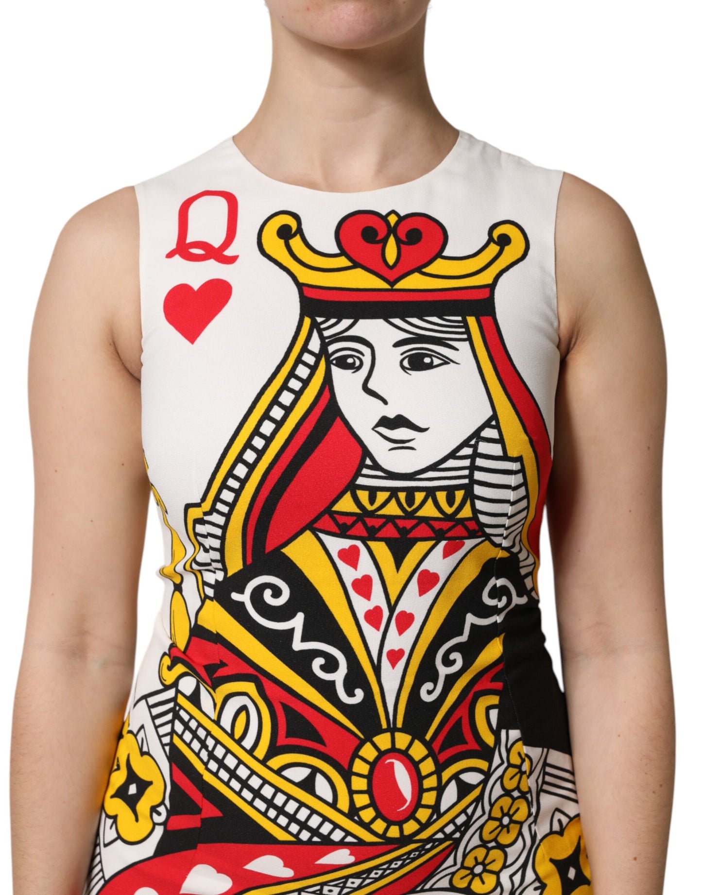 Dolce &amp; Gabbana Weißes, ärmelloses Maxikleid „Queen of Hearts“