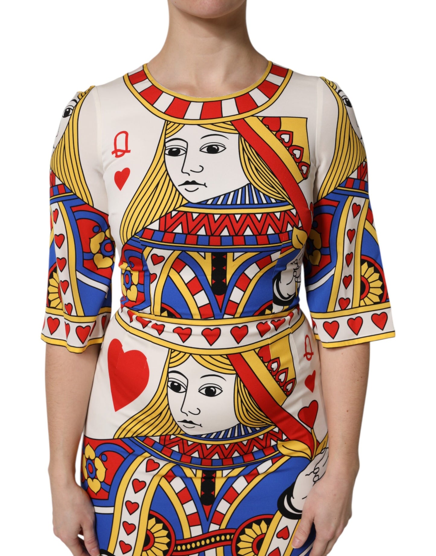 Dolce &amp; Gabbana – Weißes, kurzärmliges Midikleid „Queen of Heart“