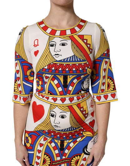 Dolce &amp; Gabbana – Weißes, kurzärmliges Midikleid „Queen of Heart“