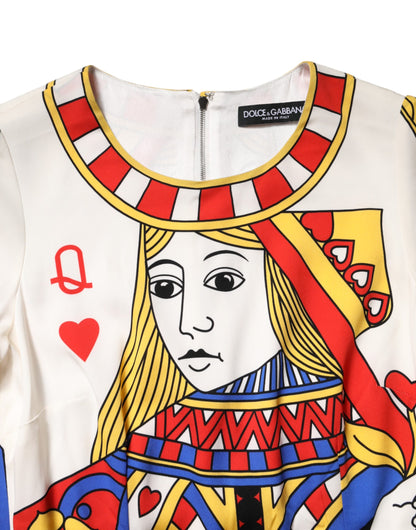 Dolce &amp; Gabbana – Weißes, kurzärmliges Midikleid „Queen of Heart“