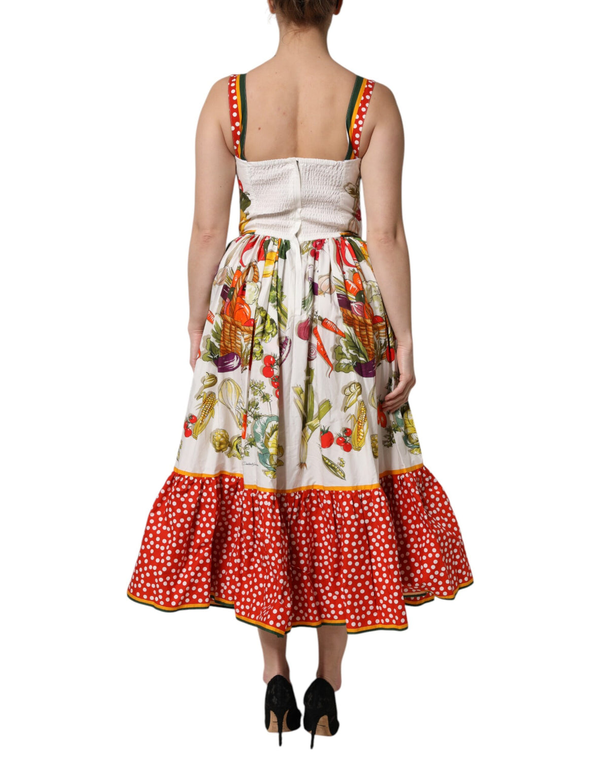 Dolce &amp; Gabbana Weißes ärmelloses A-Linien-Kleid mit Gemüse