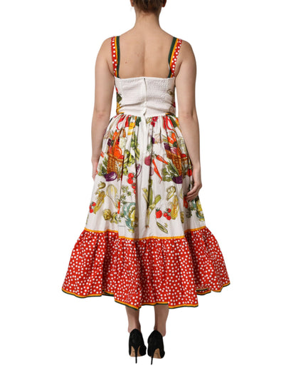 Dolce &amp; Gabbana Weißes ärmelloses A-Linien-Kleid mit Gemüse