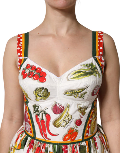 Dolce &amp; Gabbana Weißes ärmelloses A-Linien-Kleid mit Gemüse