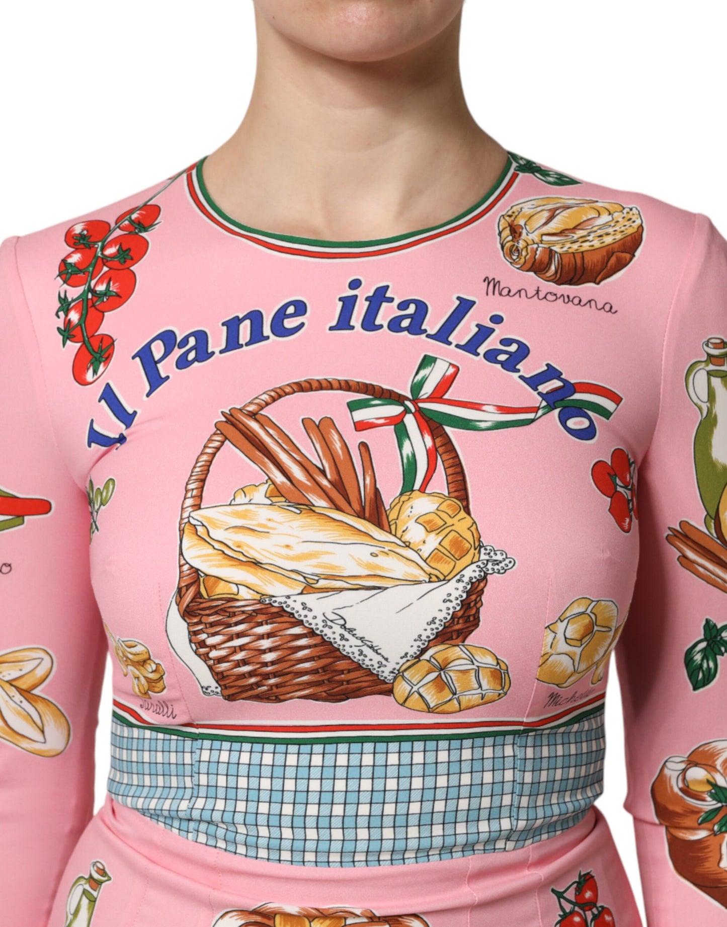 Dolce &amp; Gabbana – Figurbetontes Midikleid mit Gebäck-Print in Rosa