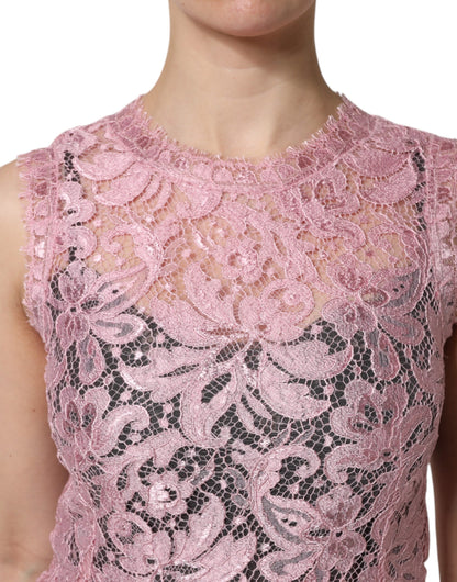Dolce &amp; Gabbana – Ärmelloses Etuikleid aus rosa Blumenspitze