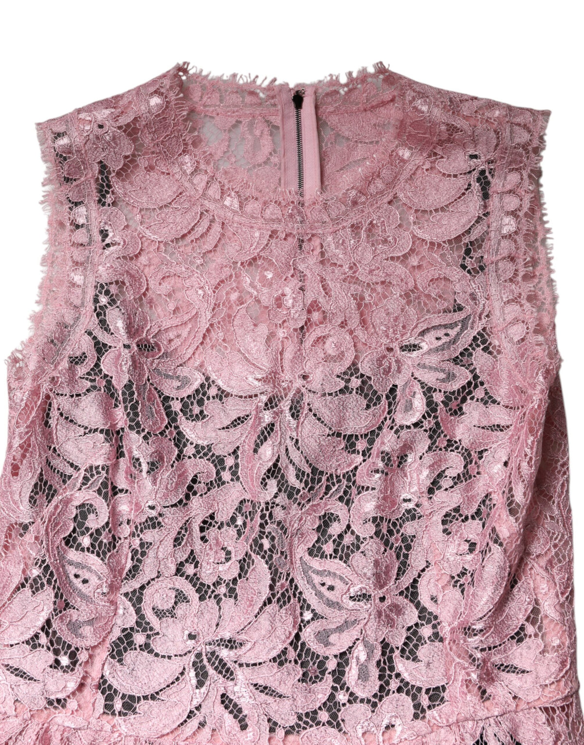 Dolce &amp; Gabbana – Ärmelloses Etuikleid aus rosa Blumenspitze