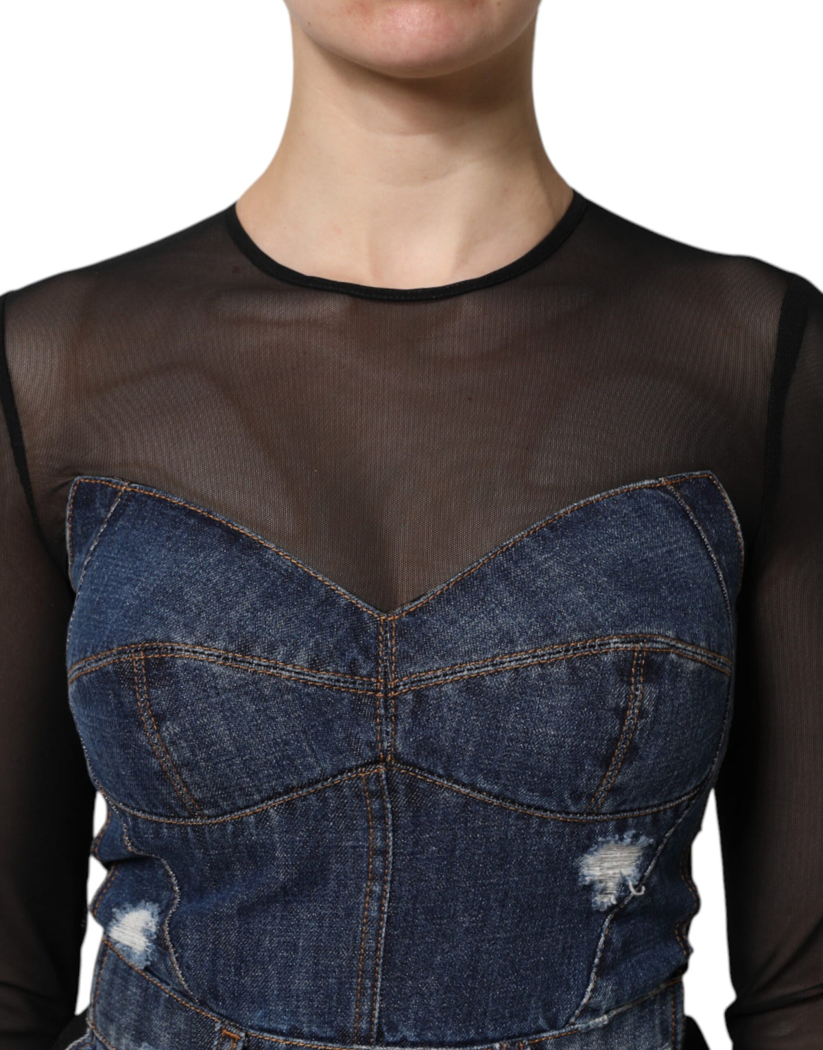 Dolce &amp; Gabbana – Schwarz-blaues, langärmliges Jeans-Minikleid