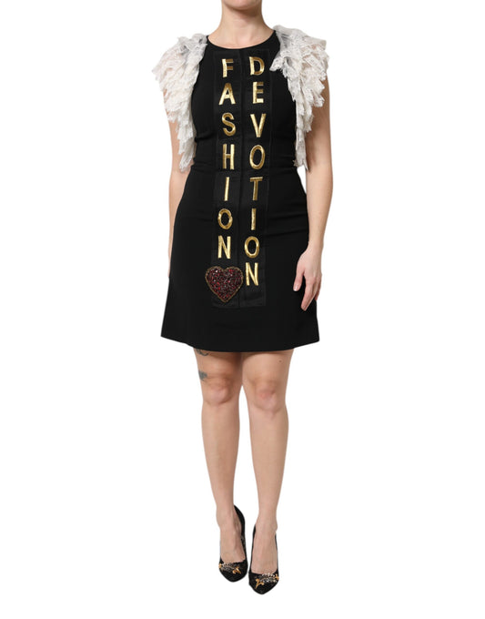 Dolce &amp; Gabbana – Schwarzes, verziertes Minikleid „Fashion Devotion“