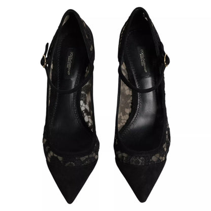 Dolce &amp; Gabbana – Schwarze Mary Jane-Pumps mit Spitze von Taormina