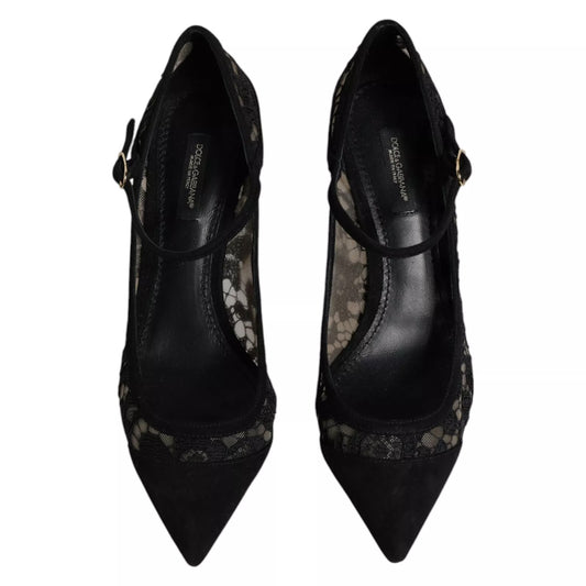 Dolce &amp; Gabbana – Schwarze Mary Jane-Pumps mit Spitze von Taormina