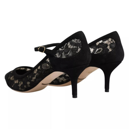 Dolce &amp; Gabbana – Schwarze Mary Jane-Pumps mit Spitze von Taormina