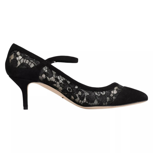 Dolce &amp; Gabbana – Schwarze Mary Jane-Pumps mit Spitze von Taormina