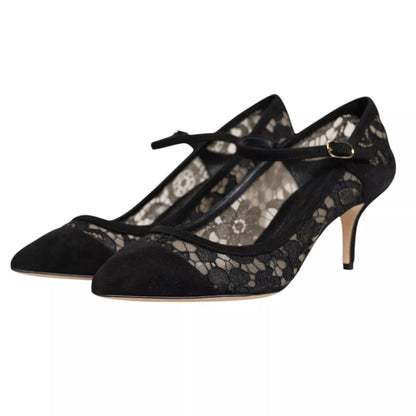Dolce &amp; Gabbana – Schwarze Mary Jane-Pumps mit Spitze von Taormina