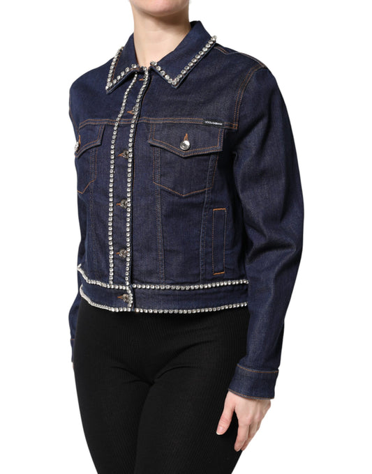Dolce &amp; Gabbana – Blaue Denim-Baumwolljacke mit Kristallverzierung