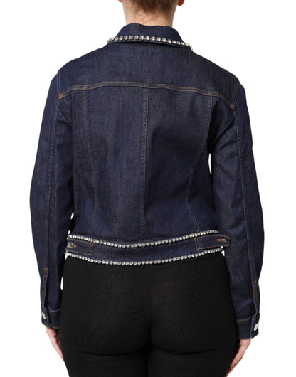 Dolce &amp; Gabbana – Blaue Denim-Baumwolljacke mit Kristallverzierung