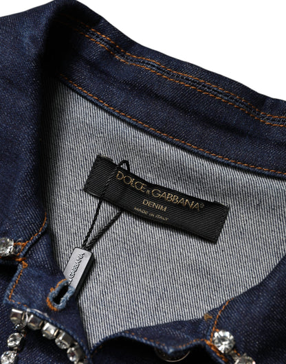 Dolce &amp; Gabbana – Blaue Denim-Baumwolljacke mit Kristallverzierung