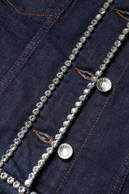 Dolce &amp; Gabbana – Blaue Denim-Baumwolljacke mit Kristallverzierung