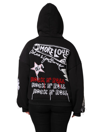 Dolce &amp; Gabbana – Schwarze, bestickte Kapuzenjacke mit durchgehendem Reißverschluss