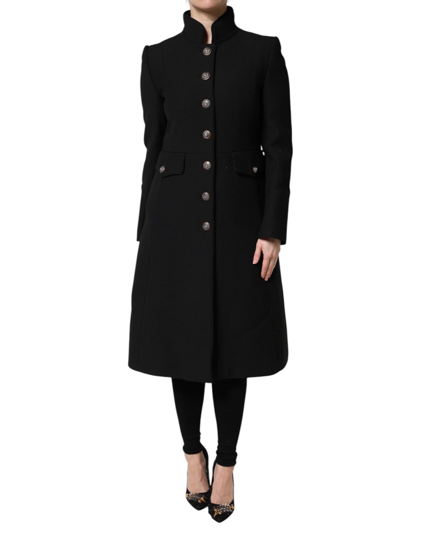 Dolce &amp; Gabbana – Einreihige Trenchcoat-Jacke aus schwarzer Wolle