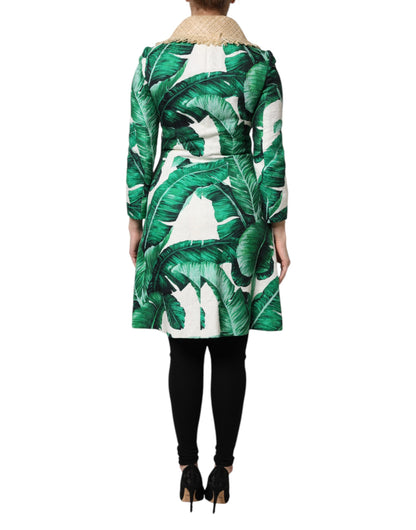 Dolce &amp; Gabbana – Trenchcoat-Jacke mit mehrfarbigem Blattdruck und Verzierung