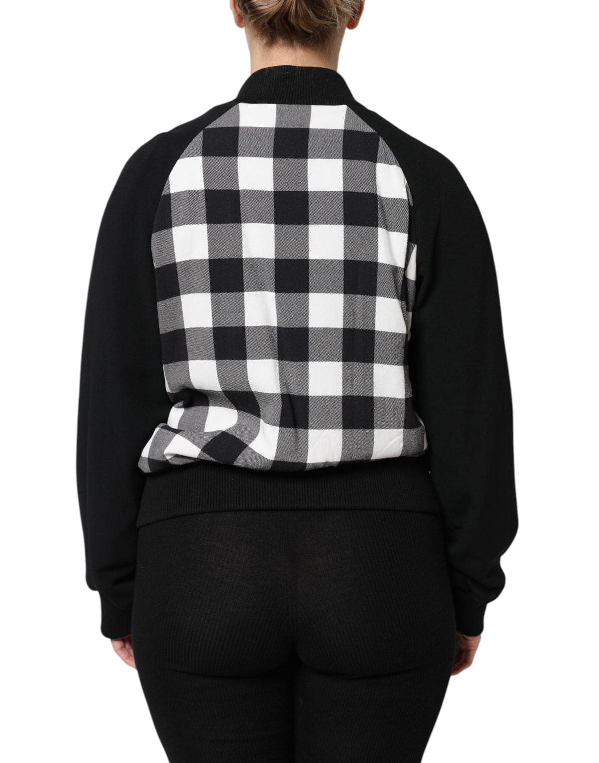 Dolce &amp; Gabbana – Schwarz-weiß karierte Button-Down-Jacke mit Blumenmuster