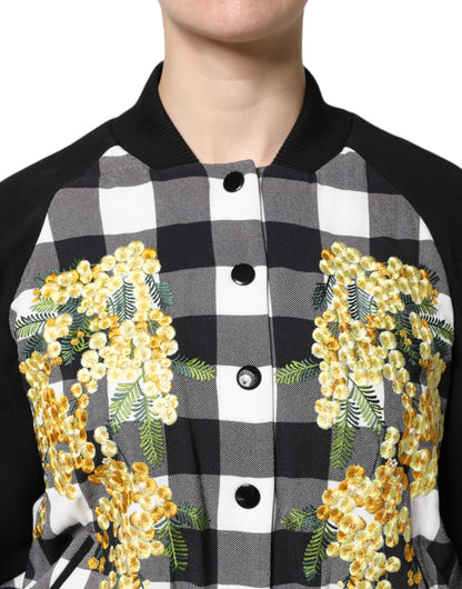 Dolce &amp; Gabbana – Schwarz-weiß karierte Button-Down-Jacke mit Blumenmuster