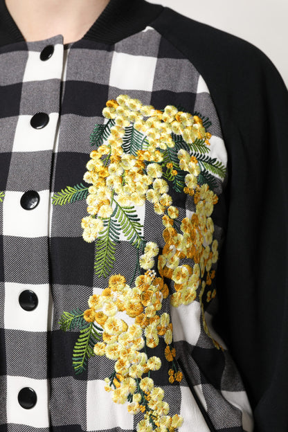 Dolce &amp; Gabbana – Schwarz-weiß karierte Button-Down-Jacke mit Blumenmuster