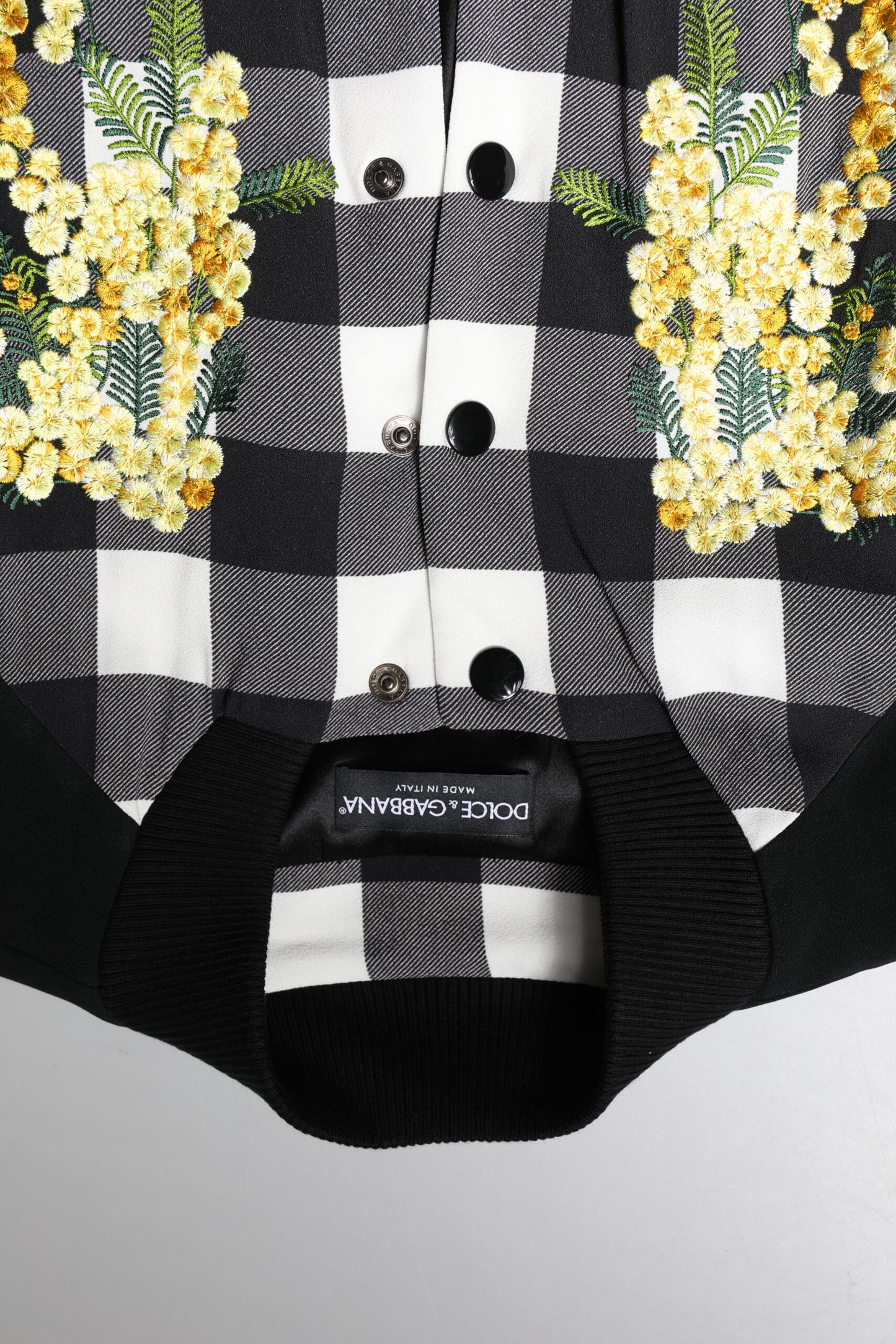 Dolce &amp; Gabbana – Schwarz-weiß karierte Button-Down-Jacke mit Blumenmuster