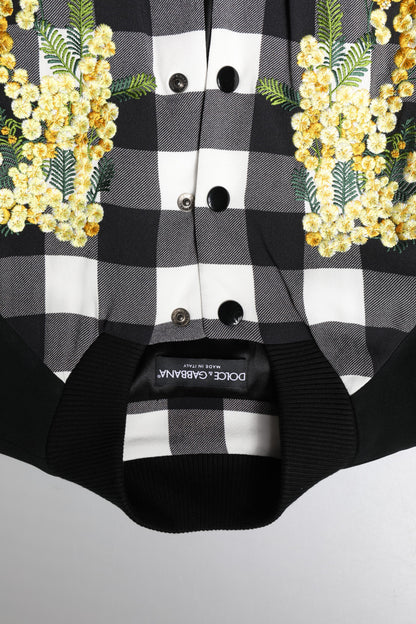 Dolce &amp; Gabbana – Schwarz-weiß karierte Button-Down-Jacke mit Blumenmuster