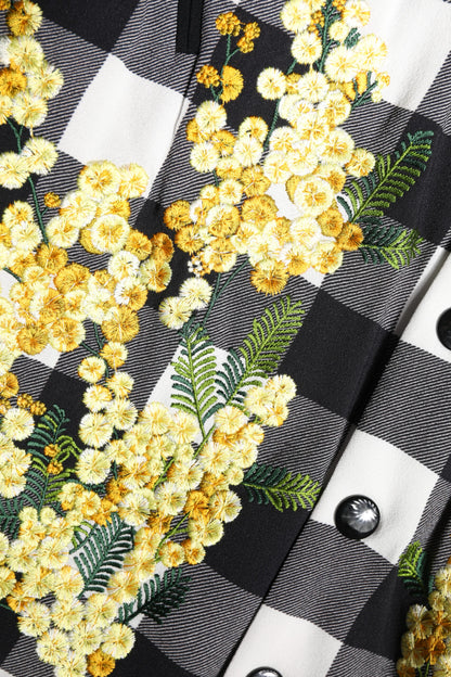 Dolce &amp; Gabbana – Schwarz-weiß karierte Button-Down-Jacke mit Blumenmuster