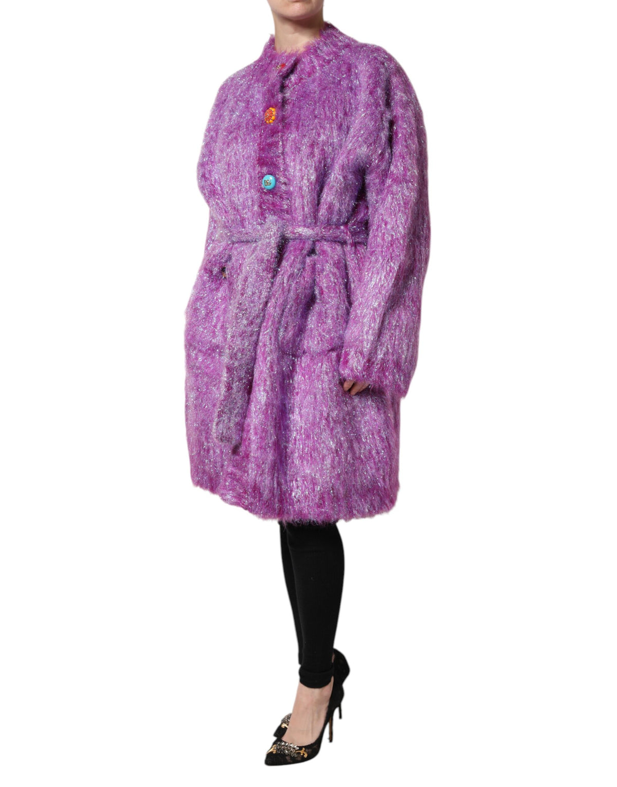 Dolce &amp; Gabbana – Trenchcoat-Jacke mit violetter Knopfverzierung