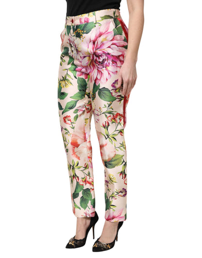 Dolce &amp; Gabbana – Gerade geschnittene Hose mit hohem Bund und Blumenmuster in Mehrfarbig